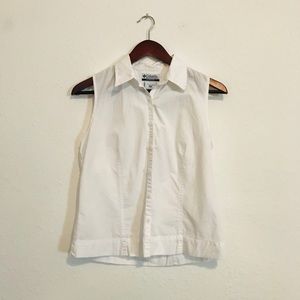 White sleeveless button down shirt